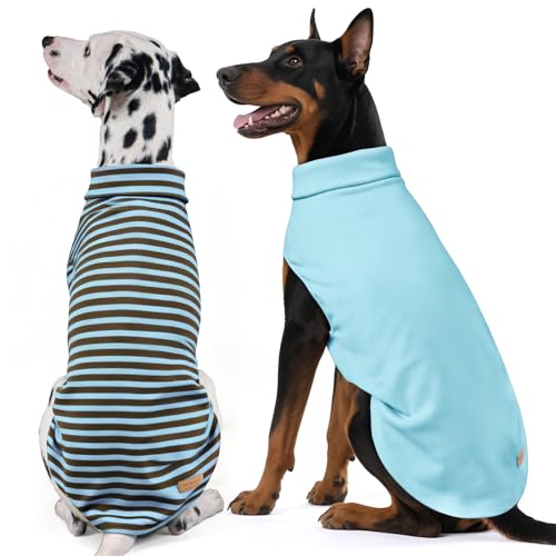 2Pack Dog Sweater for Large Dogs Soft Pet Coats Fleece Sweatshirt (XX-Large (32-55lbs) / 6# Stripe+blue)