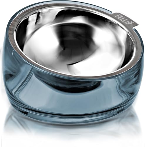 Pet Oblik Acrylic Raised Dog Food Water Bowl Stainless Steel Slanted Oval Dish for Short Leg Puppy & Small Medium Pet (Shadow / 1.5 Cups Oval Dish)