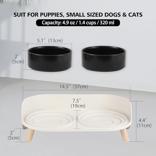 Raised Cat Food and Water Bowl Set (Black / Small)