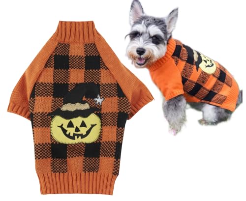Orange Black Plaid Fashion Pet Halloween Costume Clothes Pumpkin Dog Sweater for Dogs (Large / Orange Black Plaid)