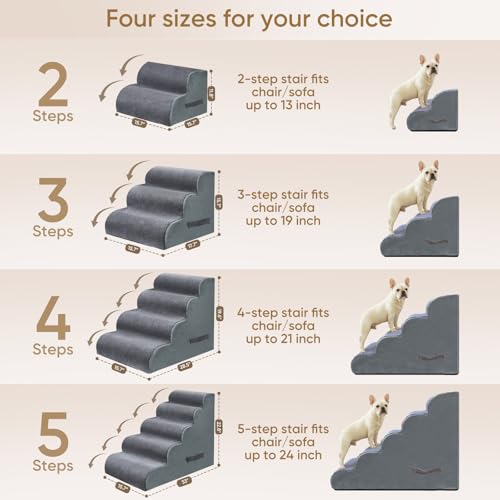 4 Step Pet Stairs for High Beds & Sofas (Grey / 4-step 19.6"H)