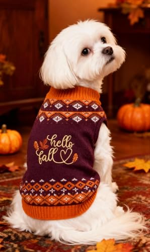 Hello Fall Leaves Thanksgiving Dog Sweater (Medium / Hello Fall Leaves)