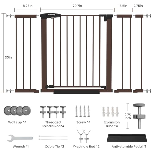 29.7 48" Baby Gate for Stairs (Brown / 29.7-48"W x 30"H)
