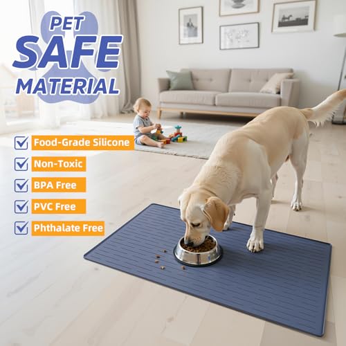Large Dog Mats for Food and Water (Blue / 32"L x 24"W)