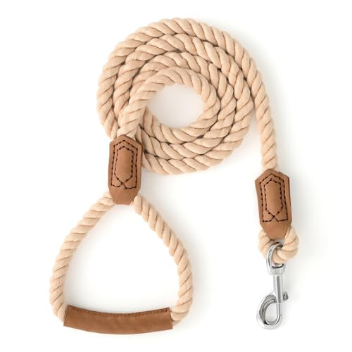 Dog Leash Braided Cotton Rope w (Light Tan / 60 Inch-1/2")