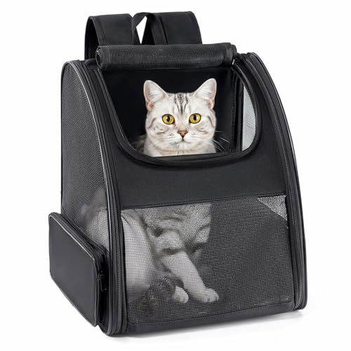Cat Backpack Carrier for Small Dogs and Cats Fit Up to 15 Lbs (Black)