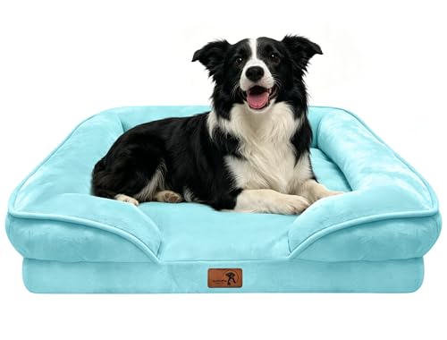 Orthopedic Dog Bed with Sides (35.0"L x 25.0"W x 6.5"Th / Ice Blue)