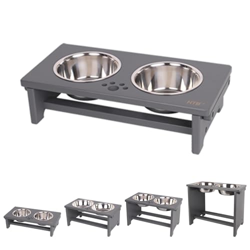 Elevated Dog Bowl Stand with 2 Stainless Steel Bowls (small-4“tall,21 Oz bowl / Grey)