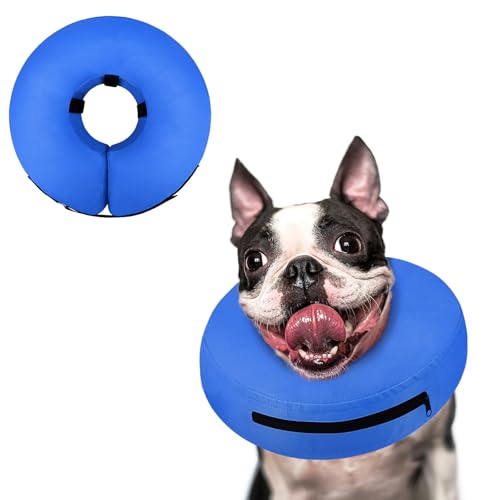 Inflatable Dog Cone Collar Alternative After Surgery (Solid Blue / S(Neck 7"-9.5"))
