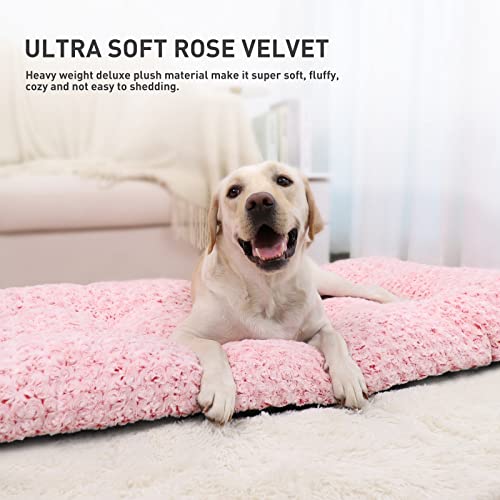 Washable Dog Beds Large Sized Dog Crate Bed Plush Mat 41"x27" Pink (Pink / 41.0"L x 27.0"W x 4.0"Th)