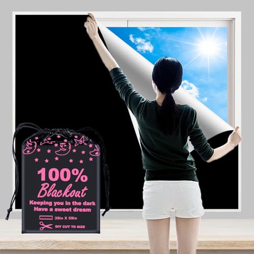100% Blackout Blind Curtains Window Cove (Black and Silver-grey / 59"W x 39"H)