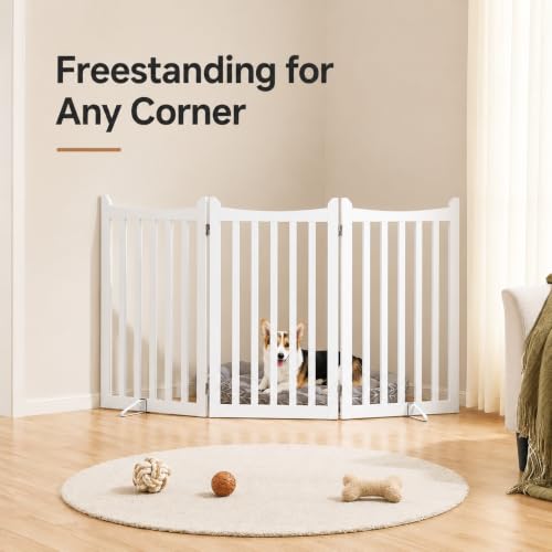 Freestanding Wooden Dog Gate (White / 60" W x 36" H)