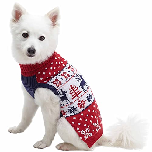 Ugly Christmas Reindeer Dog Sweater Turtleneck Holiday Family Matching Clothes for Dog (8 inch (Pack of 1) / B Design: Dog - Tango Red)