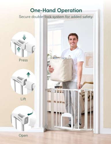 Extra Wide Dog Gate with Small Cat Door (White / 29-55" Wide, 30" Tall)