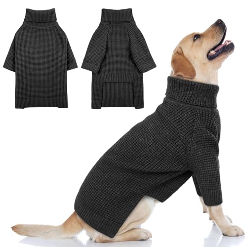 Dog Sweater Turtleneck Long Sleeve Dog Sweaters for Large Dogs (Charcoal Gray / Large)