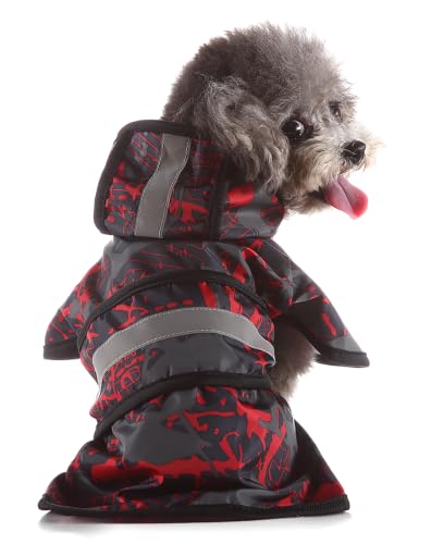 Dog Raincoat Hooded Reflective Waterproof Slicker Poncho (Camouflage Red / S(3-4 pound))