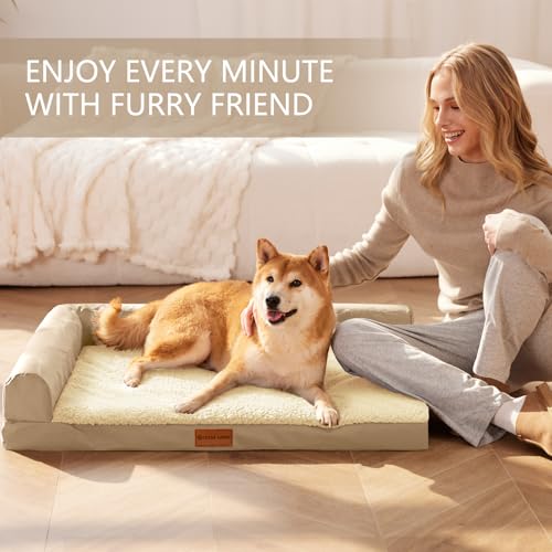 Orthopedic Large Dog Bed Washable Pet Sofa Bed 42''X28''Beige (Beige / 42"L x 28"W x 3.5"Th)