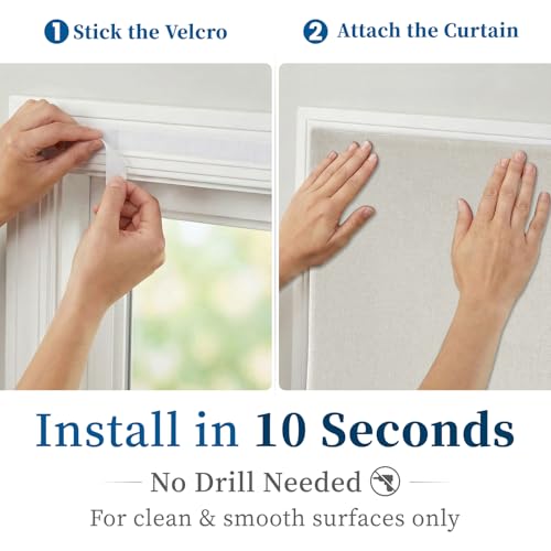 100% Blackout Magic Tape Stick On Curtains Window Shades Pull Down Blackout Window Cover No Drillng Self Adhesive Curtains No Rod Small Windows (35"W x 60"L (Pack of 1) / Light Beige)