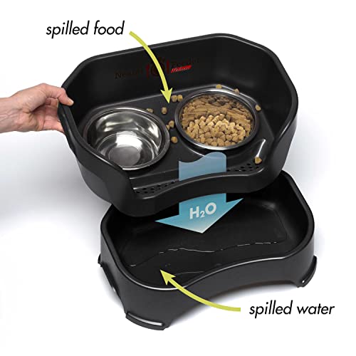 Neater Feeder Deluxe Mess Proof Dog Bowls Elevated for Small Dogs Under 19 lbs (Small with Standard Bowl / Midnight Black)