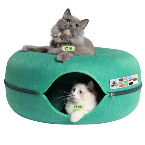 Peekaboo Cat Cave Donut for Multiple & Large Cats up to 30 (Forest Green / Large)