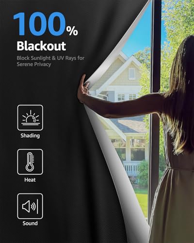Blackout Curtains Portable 46”x48” No Drill Black Out Window Cover (Black / 49"W x 84"L (Pack of 1))
