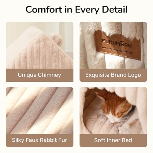 Cat Bed Cave Enclosed Washable Covered Dog Bed with Support Frame (Pink Beige / 17 Inch (Cats up to 15 lbs, Dogs up to 10 lbs))