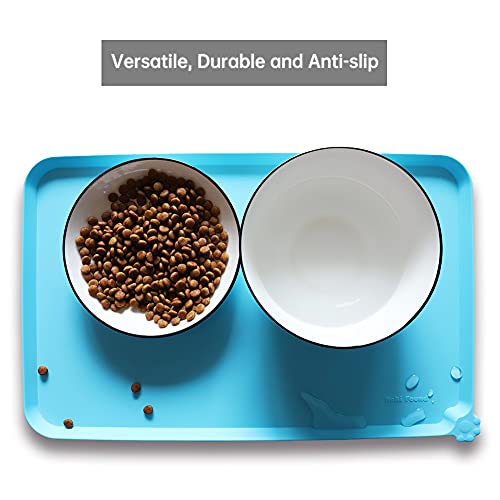 Waterproof Pet Feeding Mats with High Lips (19" x 12" / Arctic)