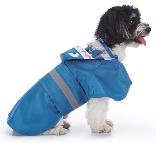 Dog Raincoat Hooded Reflective Waterproof Slicker Poncho (Shark 2 / XXL(15-22 pound))