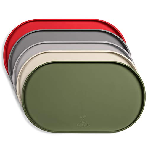 Dog Food Mat Waterproof Dog Bowl Mat (24x14 Inch (Pack of 1) / Khaki Green)