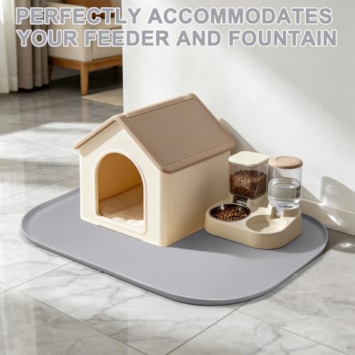 Waterproof Silicone Pet Food Mat with Raised Edge for Dog & Cat (Light Gray / 36"L x 24"W)