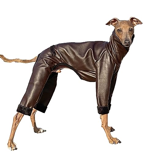 D Doggy Star Italian Greyhound Coat Stretchable Artificial Leather Fleece Lining Clothes Whippet for Dog (XL / Leather Brown)