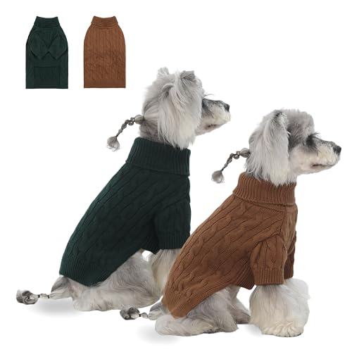 2Pack Small Medium Dog Sweater (Brown+Light Green / Medium)