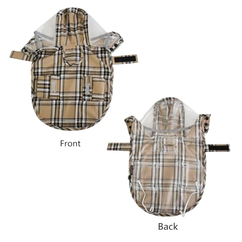 Dog Waterproof Raincoat with Poncho Hoodie (Large: 22-37lbs / Khaki)