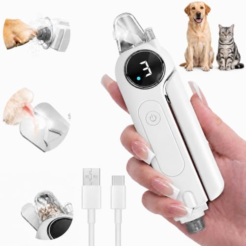 2-in-1 Quiet Electric Pet Nail Clipper & Grinder with Light for Dogs Cats (White)