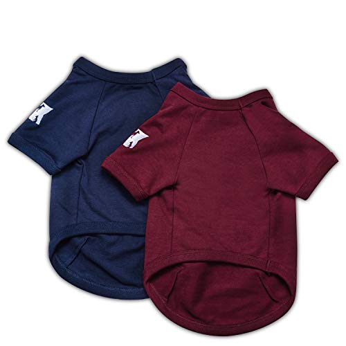 Dog Shirts Soft Plain T (Blue & Red / M-(6~9lb) | Chest(~15.3"))