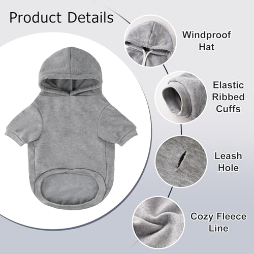 Dog Basic Hoodie Soft Dog Clothes Cold Weather Sweaters for Medium Large Dogs Cozy Fabric Warm Sweatshirt with Leash Hole for Boys (Grey / XL (Back: 24.8",Chest: 33.86", 35-55lbs))
