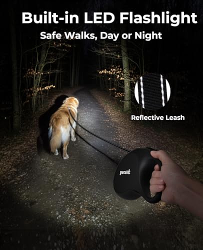 Retractable Dog Leash with Flashlight (Large-26ft)