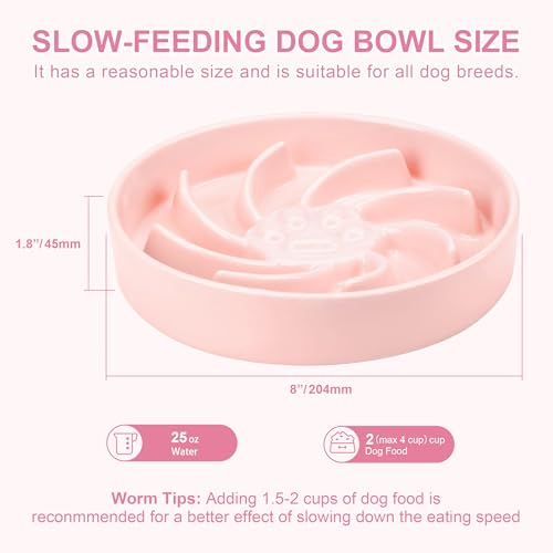 Ceramic Slow Feeder Dog Bowl (Pink)