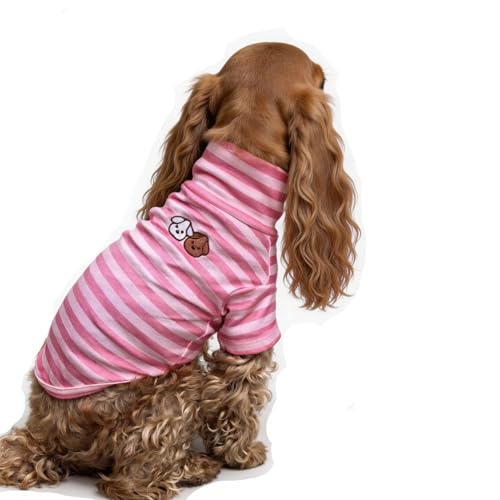 Turtleneck Dog Shirt Cute Doggie Embroidery Super Soft Dog Sweatshirt Stretchy Striped Puppy Pullover for Cats Small Medium Large Dogs (Pink Striped / Medium)