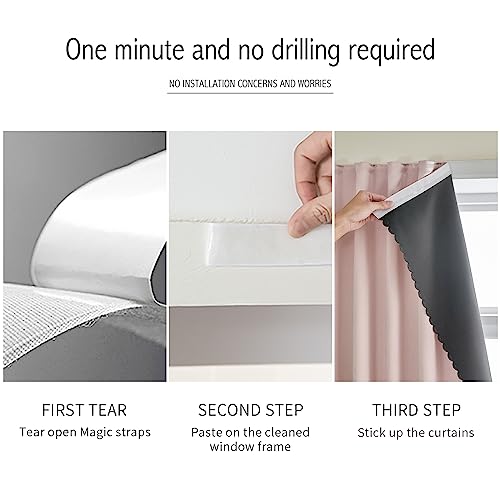 100% Window Blinds Blackout Portable Blackout Curtains Adhesive Curtains for Living Room No Drilling (Pink/ Thickened / 47"W x 72"L (Pack of 1))