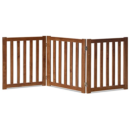 Wooden Free Standing Dog Gate 60" W x 24" H (Brown Oak / 60"W x 24"H)