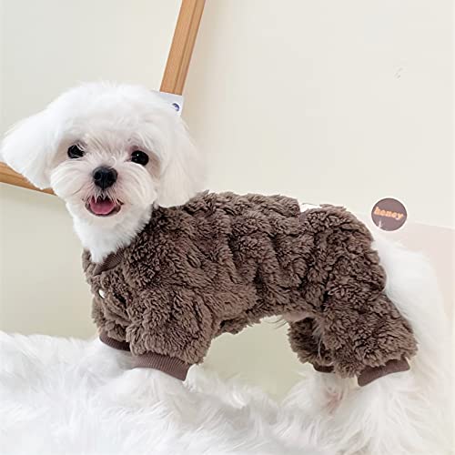 Plush Dog Pajamas for Cold Weather 4 Legged Clothes for Dog Cat Stretchy Puppy Kitten Onesie with Buttons Warm Soft Pet Jumpsuit Winter Coat Coffee Medium (Medium / Coffee)