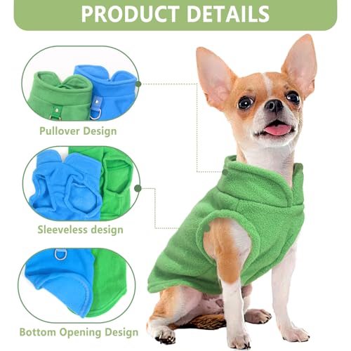 2 Pack Dog Sweater with Leash Ring (blue,green / Small(4-6lbs))