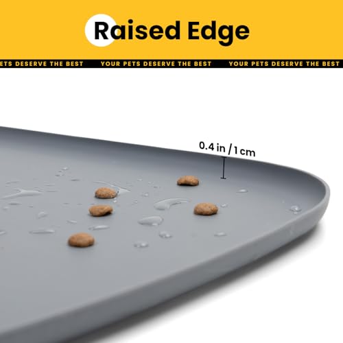 Silicone Dog Food Mat with Side Pocket & Hook Hole (24"L x 16"W / Grey)