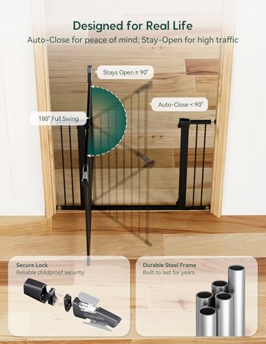 36 in Tall Baby Gate for Stairs No Drilling (Black / 36"Tall 29"-48" Wide)