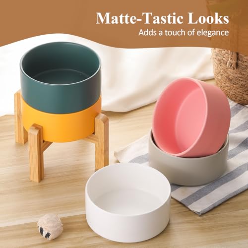 Ceramic Elevated Dog Bowl with Bamboo Stand (Medium / Yellow)