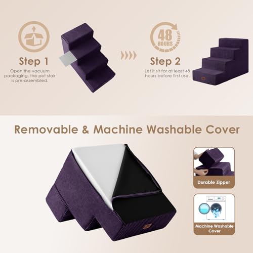 Dog Stairs for Bed 20" H (Purple / Extra Wide 16.5" x 28" x 20")