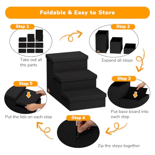 3 Step Wide Dog Stairs with Storage 18" H (Black / 30"D x 17"W x 17.7"H)