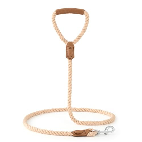 Dog Leash Braided Cotton Rope w (Light Tan / 72 Inch-1/2")