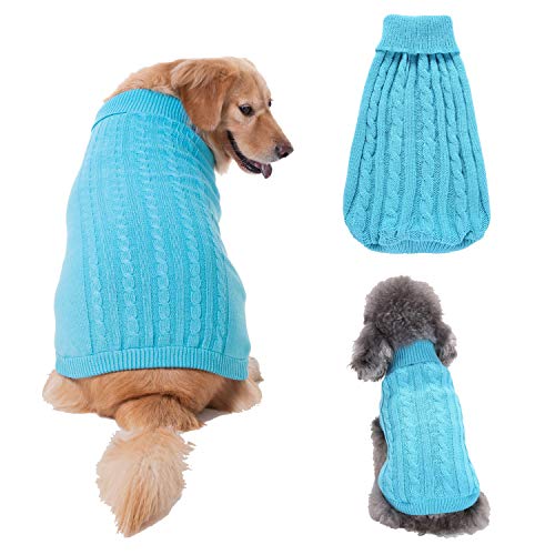 Dog Sweater Soft Warm Turtleneck Knitted Clothes for Small Medium Large Pet (Blue / XXX-Large)